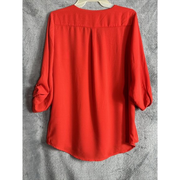 Roz & Ali Top Woman’s Small Red Blouse V Neck Shirt - Picture 15 of 16